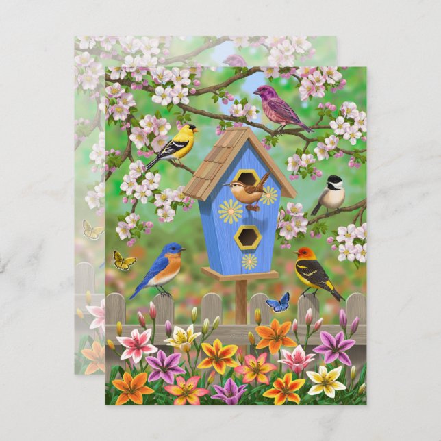 Songbird Lily Garden Birdhouse Inbjudningar (Fram/baksida)