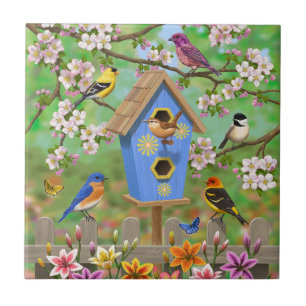 Songbird Lily Garden Birdhouse Kakelplatta