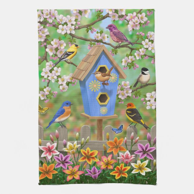 Songbird Lily Garden Birdhouse Kökshandduk (Vertikal)