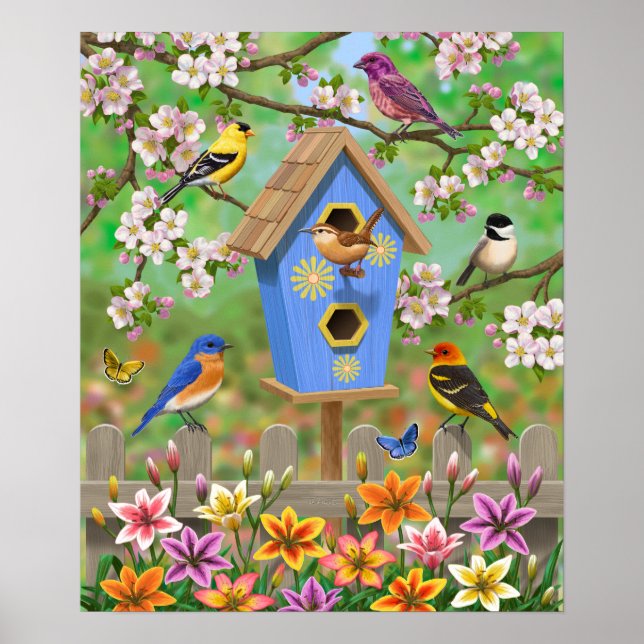 Songbird Lily Garden Birdhouse Poster (Framsidan)