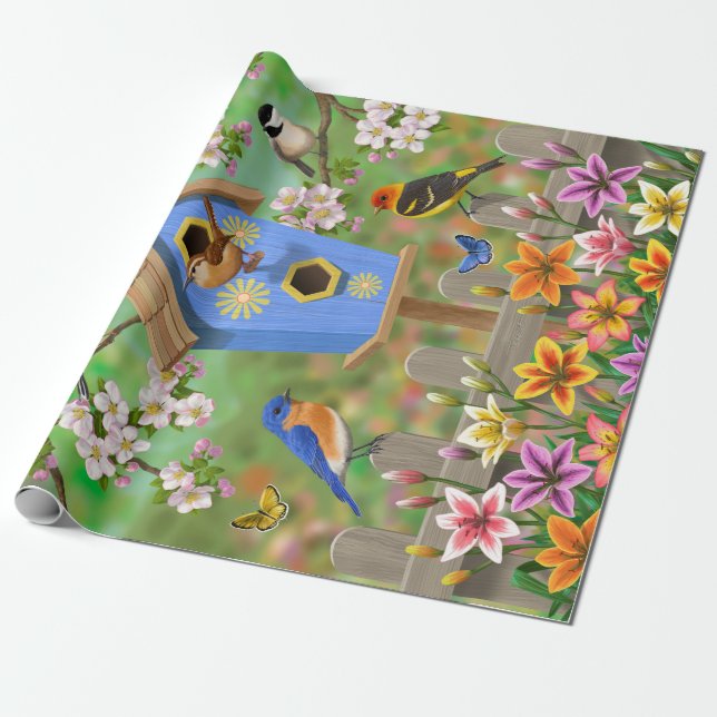 Songbird Lily Garden Birdhouse Presentpapper (Utrullad)