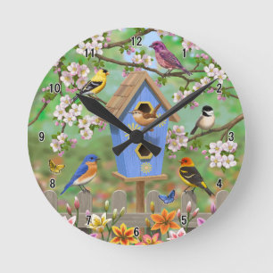 Songbird Lily Garden Birdhouse Rund Klocka