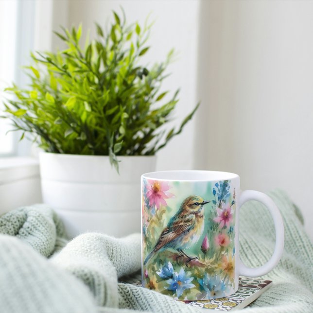 Songbird Melody Gracnice Bird & Blommigt Elegance Kaffemugg (Skapare uppladdad)