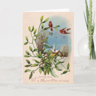 Songbird Mistletoe Church Christian Kor Helgkort