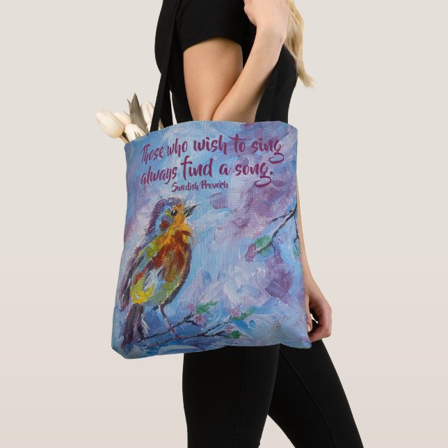 "Songbird of Hope" Tote (medium) Tygkasse (Närbild)