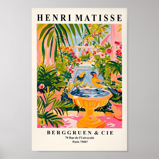 Songfåglar i fågelbad, Matisse Art Print, Dopam Poster (Framsidan)