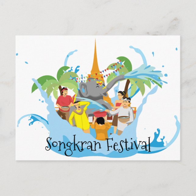 Songkran-festival Elefant som sprutar vatten Vykort (Framsida)