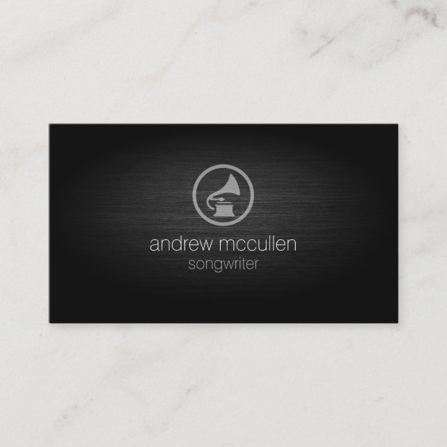 Songwriter Gramophone Icon Brushed Metall Musician Visitkort (Framsida)
