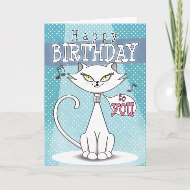 Sonia den sångande katten Grattis på födelsedagen Kort (Framsida)