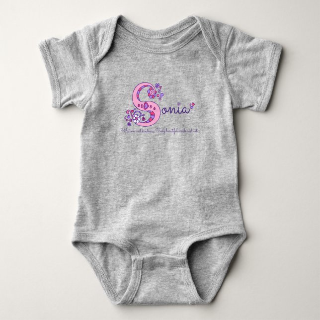 Sonia Flickor namn och S monogram baby romper Tröja (Framsida)