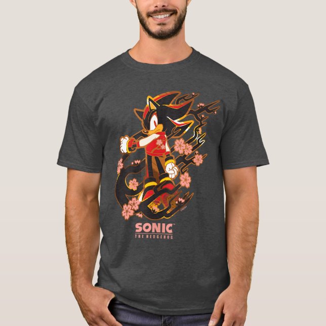 Soniche Hedgehog Shadow med körsbärsblomssankop T Shirt (Framsida)