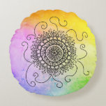 Sonne Mandala Rund Kudde<br><div class="desc">Sonne Mandala mit farbenfrohem Hintergrund</div>