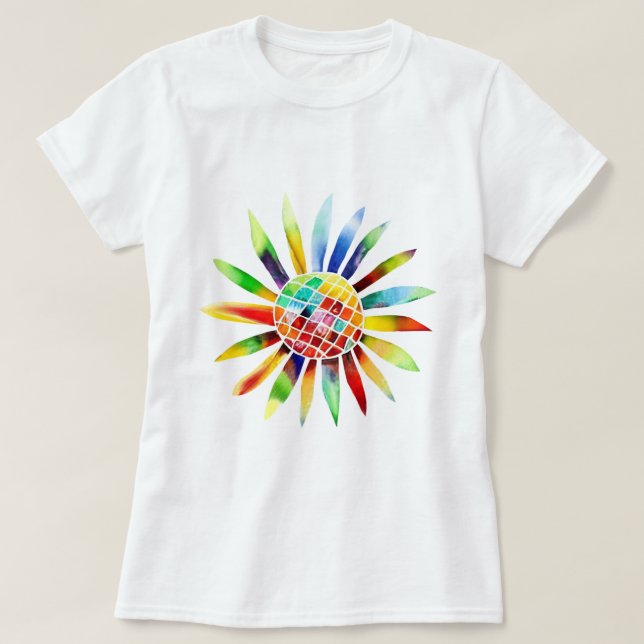 Sonnenblume in Regenbogenfarben T Shirt (Design framsida)