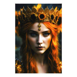 Sonnenblumenbekrönte Königin mit rotbraunem Haar Fototryck