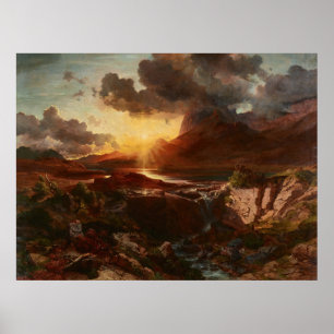Sonnenuntergang am Hintersee i Berchtesgaden Poster