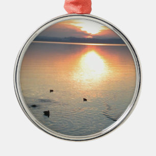 Sonnenuntergang am Se mit Enten Julgransprydnad Metall