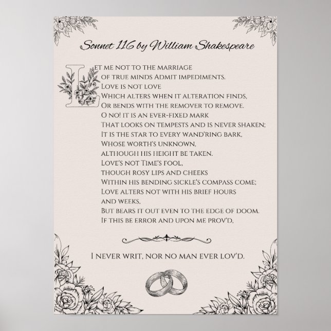 Sonnet 116 från William Shakespeare poster-/väggko Poster (Framsidan)