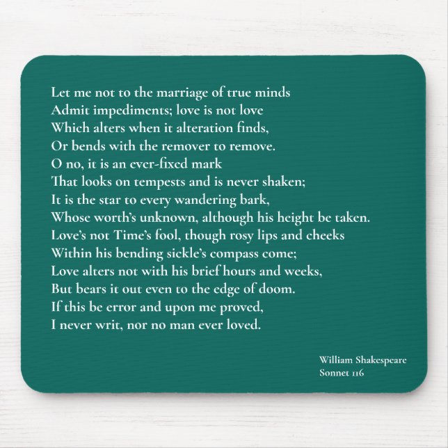 Sonnet 116Låt mig inte gå till sanna hjärnors gift Musmatta (Framsidan)