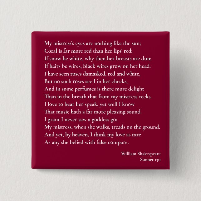 Sonnet 130 Min älskarinna ögon är inget som liknar Knapp (Framsida)