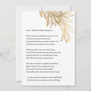Sonnet 29 av William Shakespeare Note Card Tack Kort