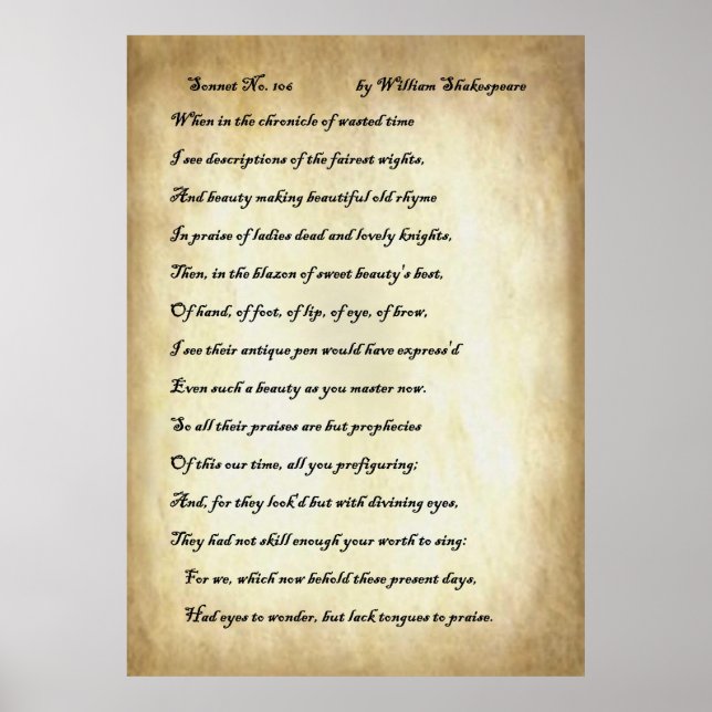 Sonnet nr 106 av William Shakespeare Poster (Framsidan)