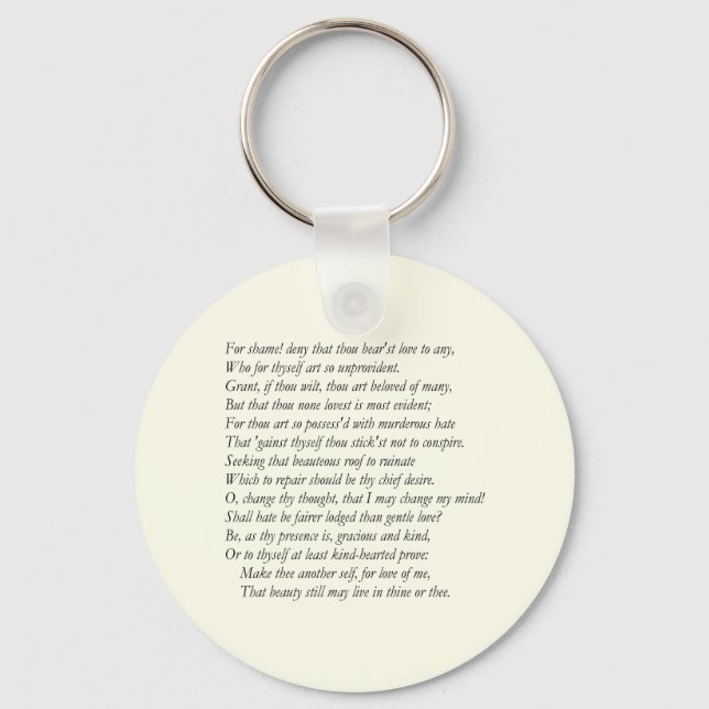 Sonnet nr 10 av William Shakespeare Nyckelring (Framsida)