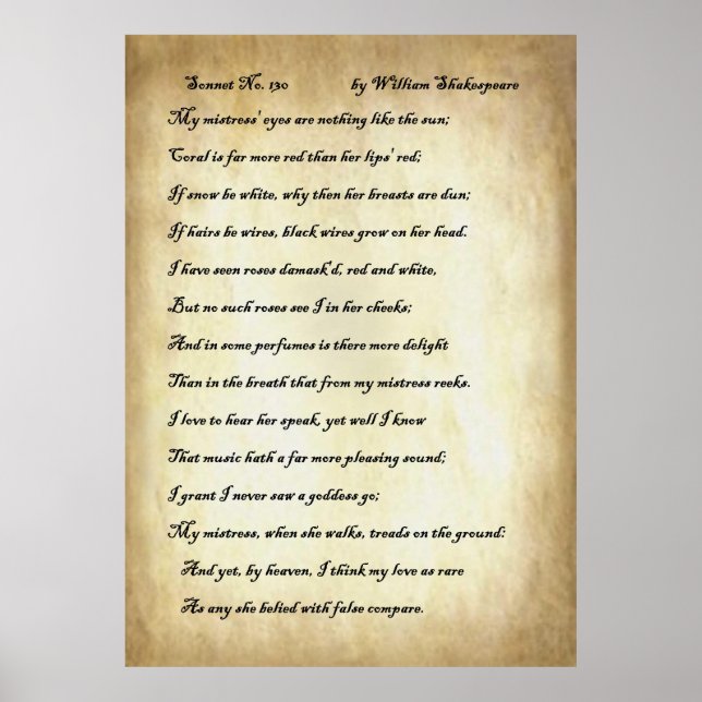 Sonnet nr 130 av William Shakespeare Poster (Framsidan)