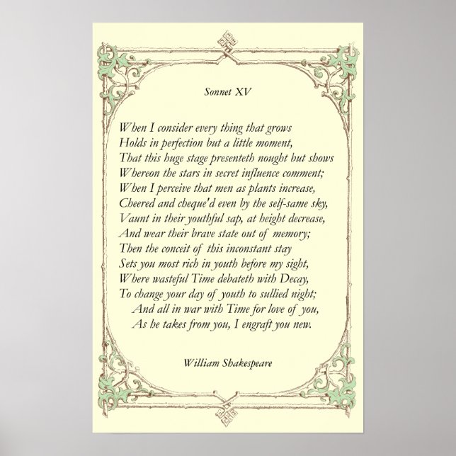 Sonnet nr 15 av William Shakespeare Poster (Framsidan)
