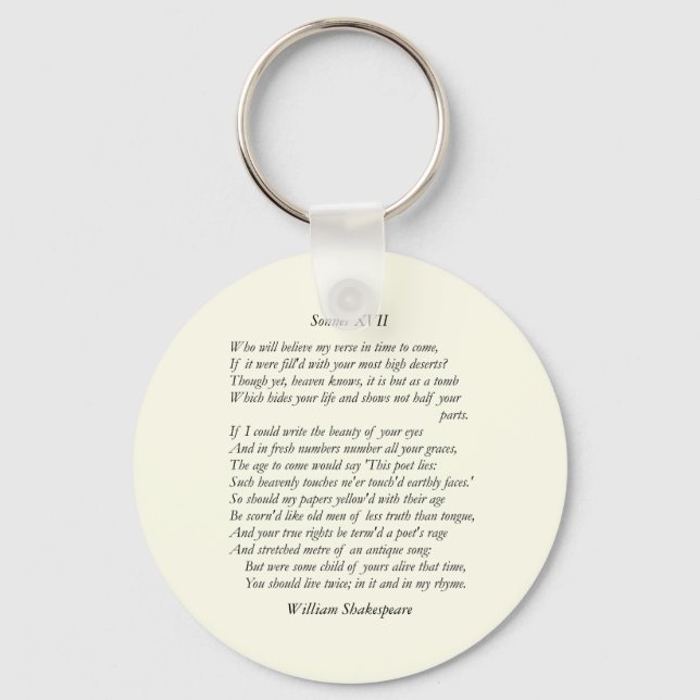 Sonnet nr 17 av William Shakespeare Nyckelring (Framsida)