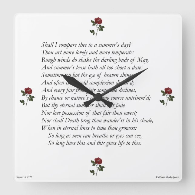 Sonnet nr 18 av William Shakespeare Fyrkantig Klocka (Framsida)