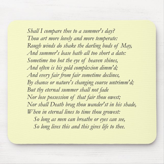 Sonnet nr 18 av William Shakespeare Musmatta (Framsidan)