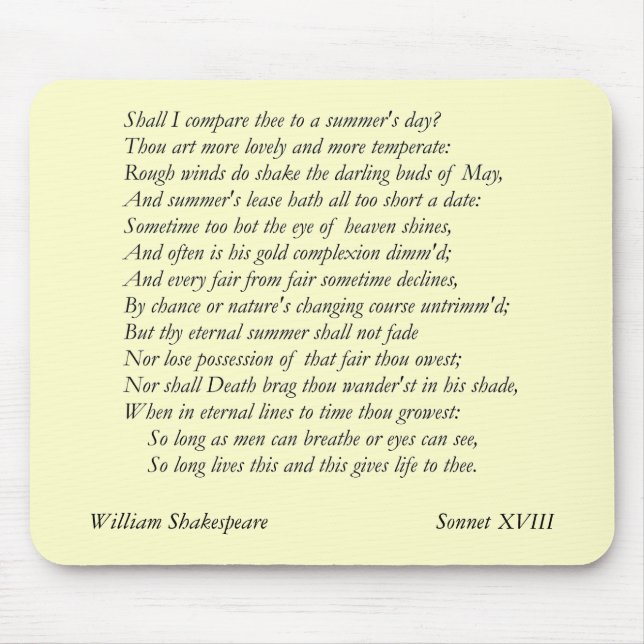 Sonnet nr 18 av William Shakespeare Musmatta (Framsidan)