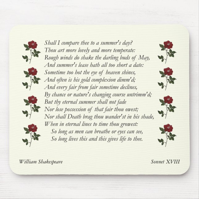 Sonnet nr 18 av William Shakespeare Musmatta (Framsidan)
