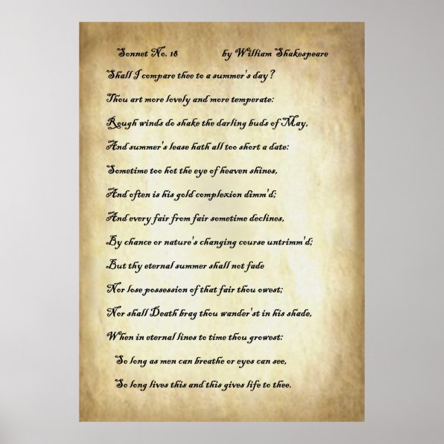 Sonnet nr 18 av William Shakespeare Poster (Framsidan)