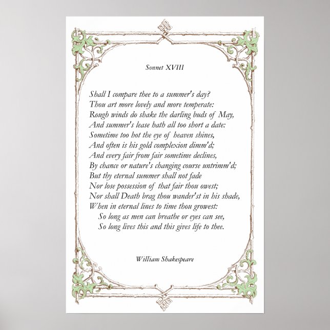 Sonnet nr 18 av William Shakespeare Poster (Framsidan)