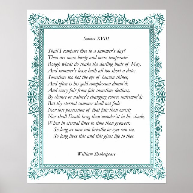 Sonnet nr 18 av William Shakespeare Poster (Framsidan)