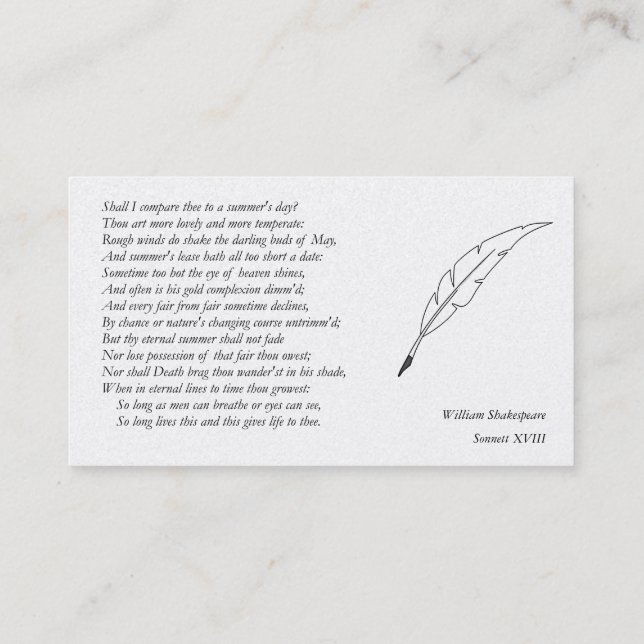 Sonnet nr 18 av William Shakespeare Visitkort (Baksida)