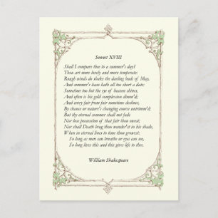 Sonnet nr 18 av William Shakespeare Vykort