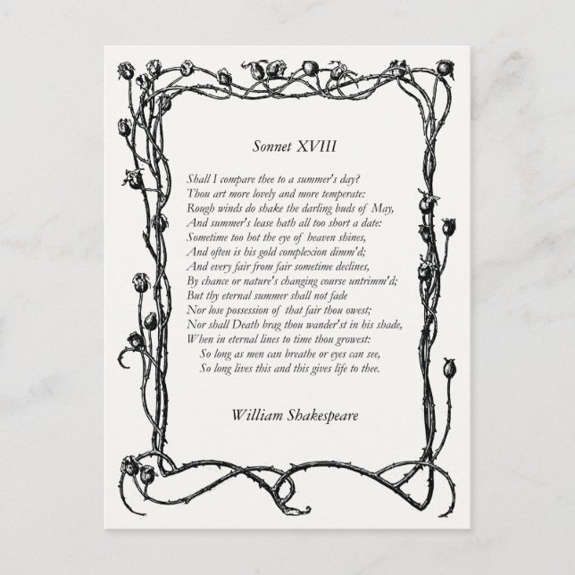 Sonnet nr 18 av William Shakespeare Vykort (Framsida)