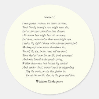 Sonnet nr 1 av William Shakespeare Runt Klistermärke