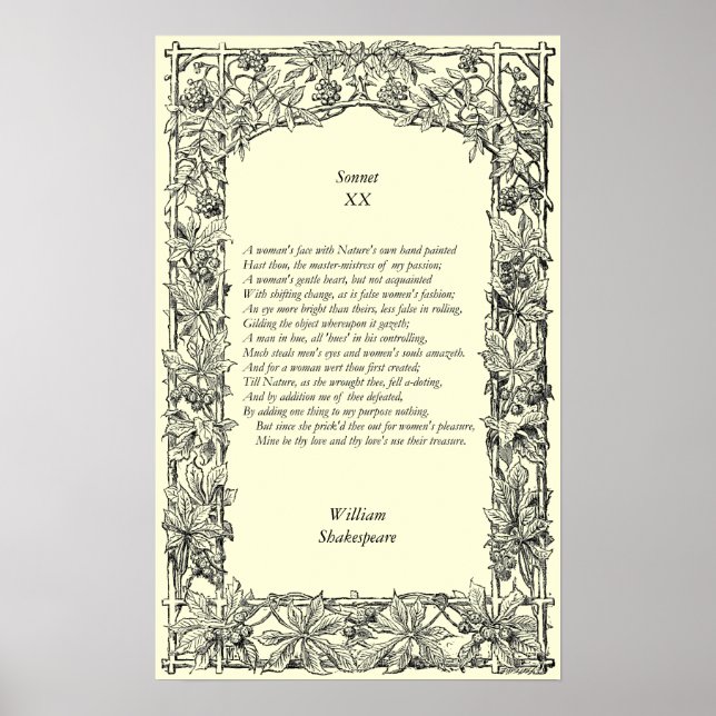 Sonnet nr 20 av William Shakespeare Poster (Framsidan)