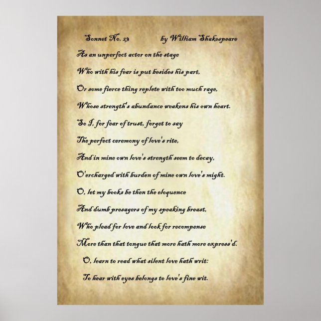 Sonnet nr 23 av William Shakespeare Poster (Framsidan)