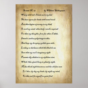 Sonnet nr 27 av William Shakespeare Poster
