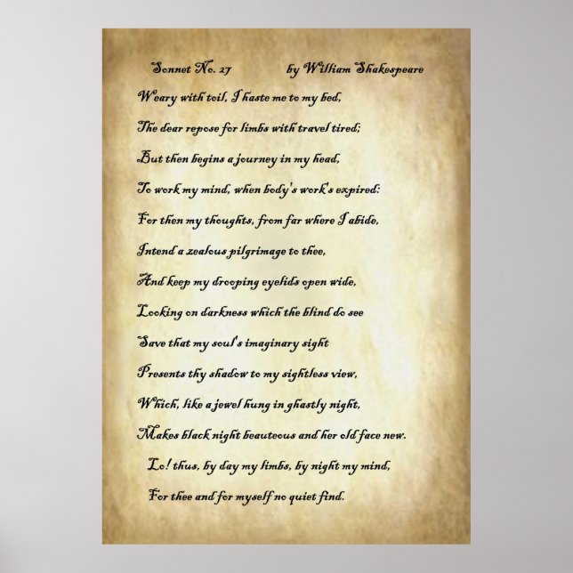 Sonnet nr 27 av William Shakespeare Poster (Framsidan)