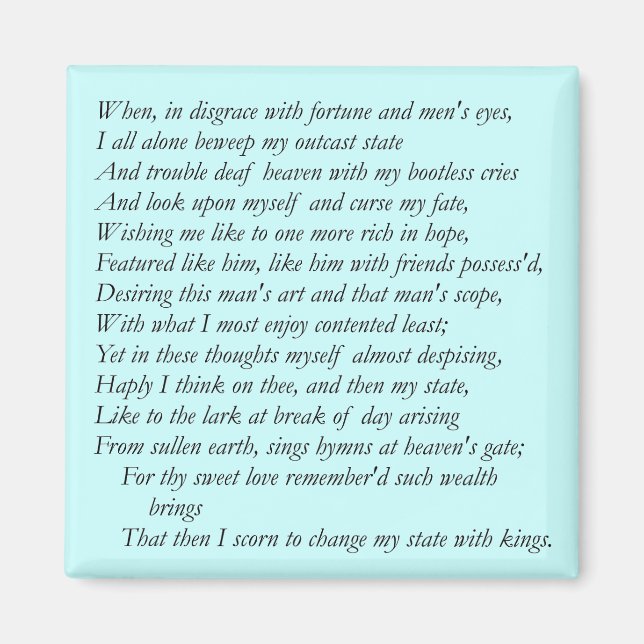 Sonnet nr 29 av William Shakespeare Magnet (Framsidan)