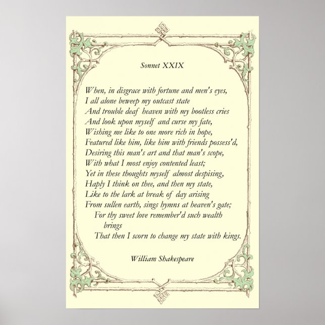 Sonnet nr 29 av William Shakespeare Poster (Framsidan)