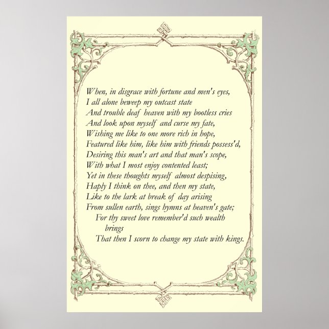 Sonnet nr 29 av William Shakespeare Poster (Framsidan)