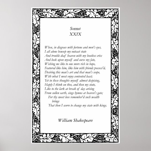 Sonnet nr 29 av William Shakespeare Poster (Framsidan)