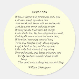 Sonnet nr 29 av William Shakespeare Runt Klistermärke