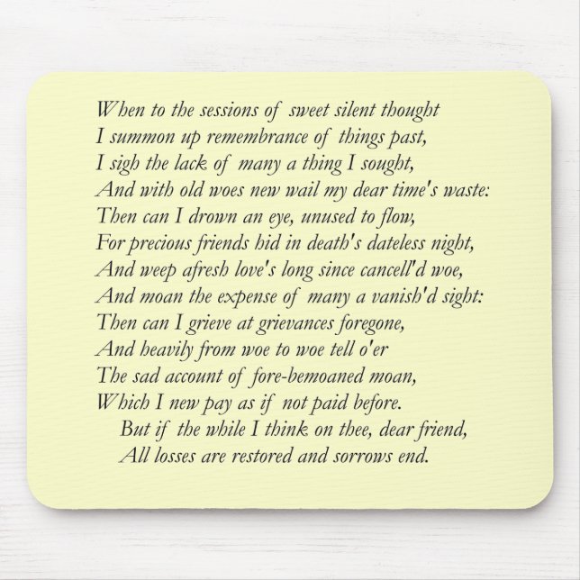 Sonnet nr 30 av William Shakespeare Musmatta (Framsidan)